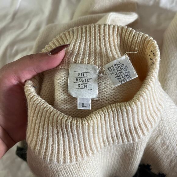 Vtg Cream Retro Nordic Print Wool Eclectic Grandpa Pullover Sweater Men's L - Picture 9 of 10